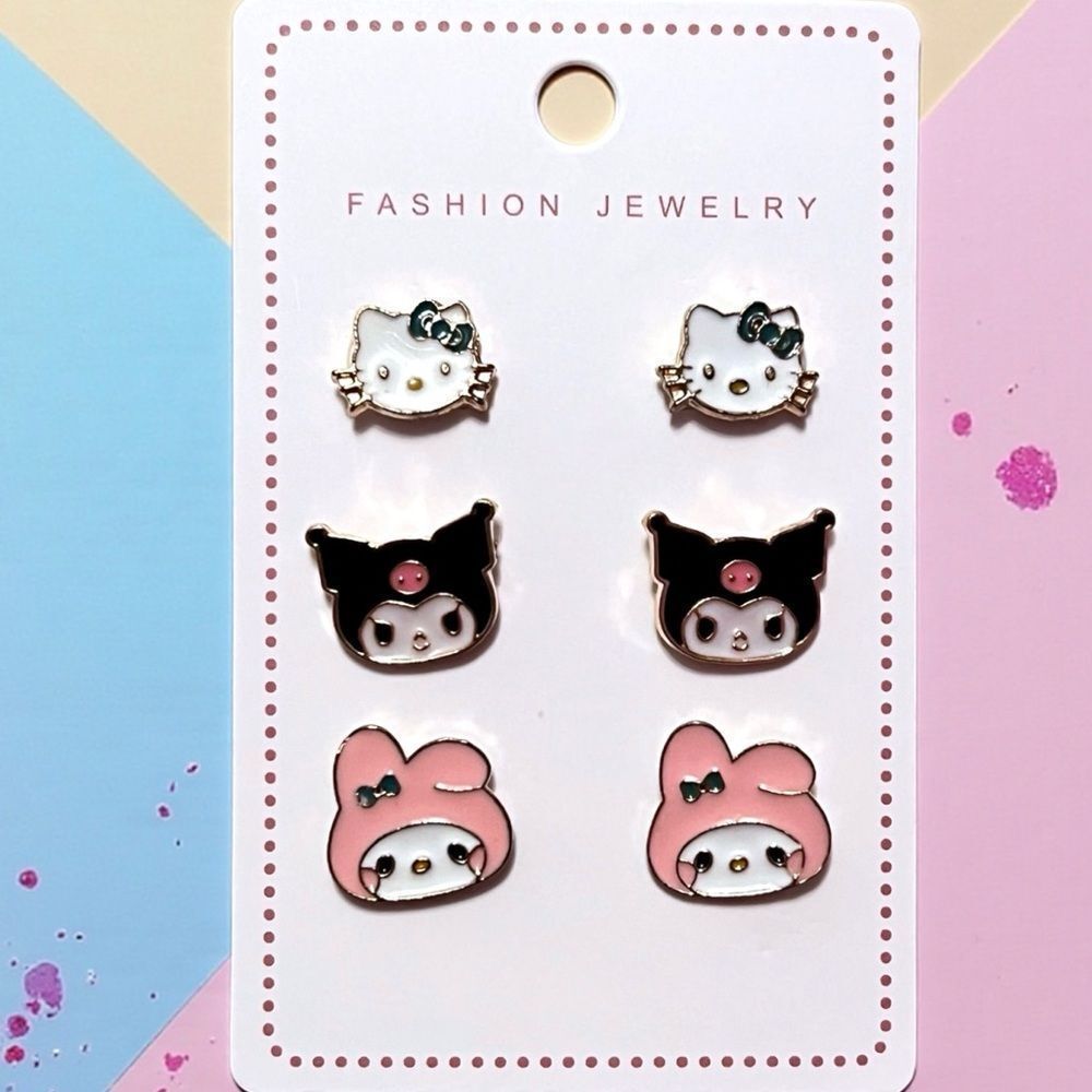 Dainty Sanrio Character Earrings Set With Hello Kitty Kuromi And My Melody